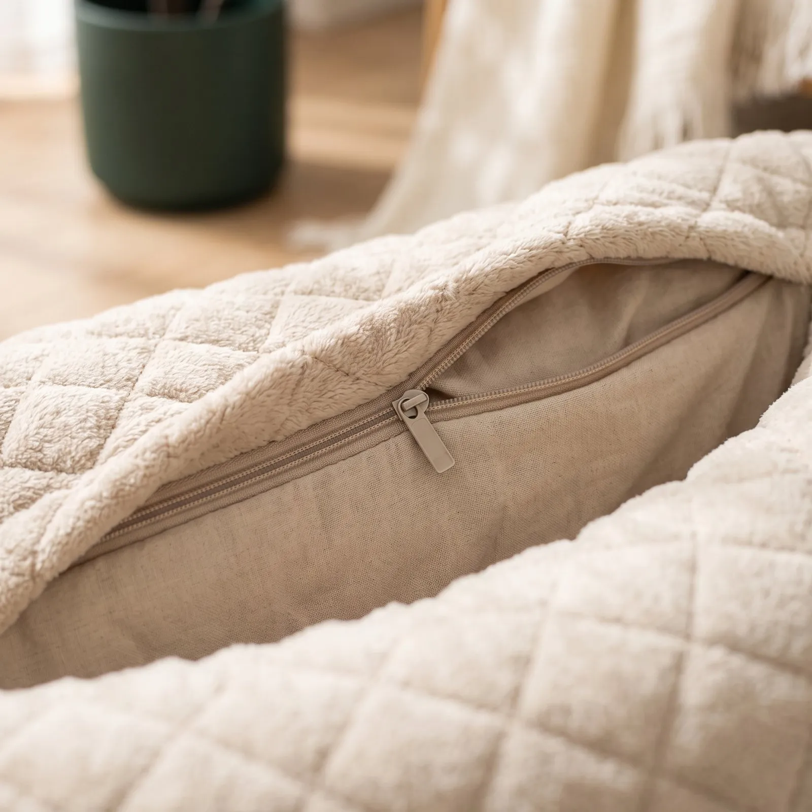 Open zipper on the removable washable cover