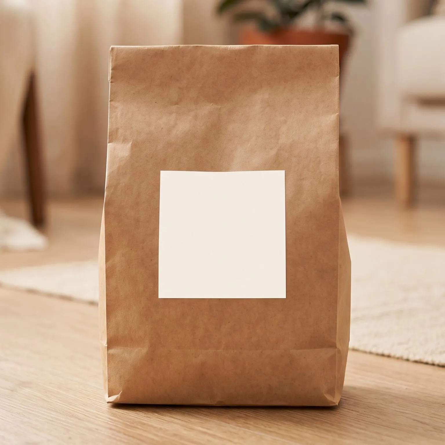Kraft kibble bag with a blank label